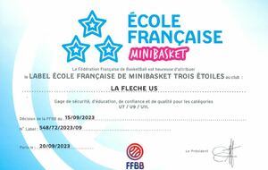 Labellisation 3 étoiles de l'Ecole de Mini-Basket